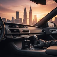 Rue Broca Pride Pour Homme EDP bottle and box on dashboard luxury car men fragrance Malaysia”